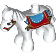 Duplo Animal Horse/Foal with Blue & Red Saddle, and Red Bridle Print White