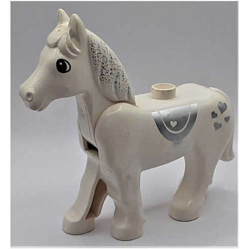 Duplo Animal Horse with One Stud and Moveable Head, Eyes, Saddle and Hearts Print Weiß
