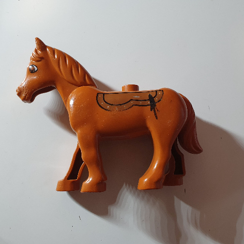 Duplo Animal Horse with One Stud and Moveable Head, Eyes and Saddle Print Dunkelorange