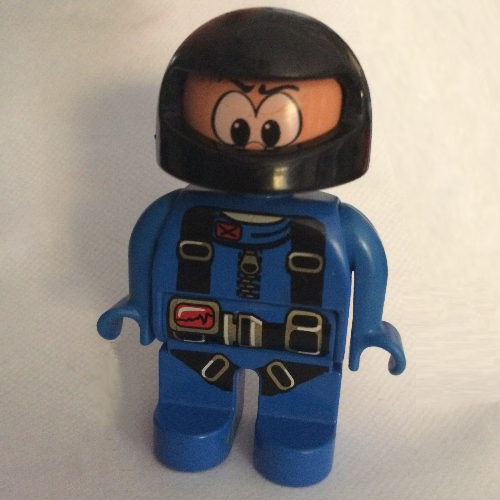 Duplo Figure, Early, Helmet Black, Blue Legs, with Parachute Straps Print (Action Wheeler) [Keine Farbe/Beliebige Farbe]