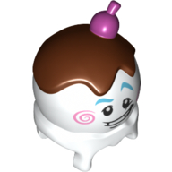 Minifig Head Special, Ice Cream Saxophonist, Azure Eyebrows, Pink Swirl, Reddish Brown Top with Magenta Cherry Print Weiß