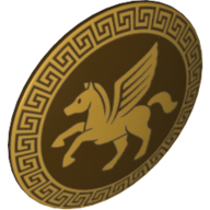 Shield Round with Rounded Front and Gold Winged Horse Print Dunkelbraun