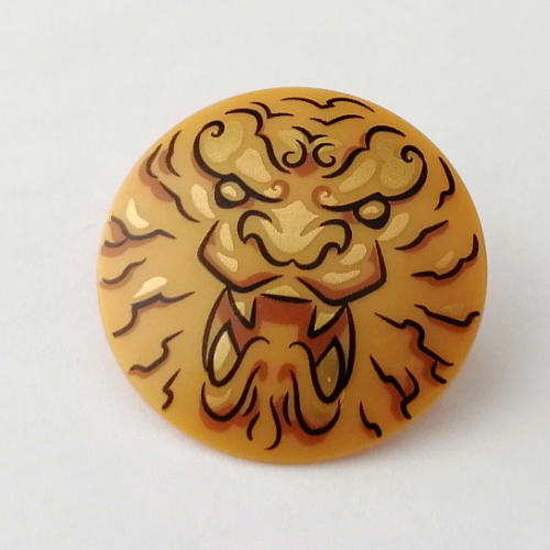 Shield Round Bowed with Black and Gold Dragon Drawing Print in Pearl Gold