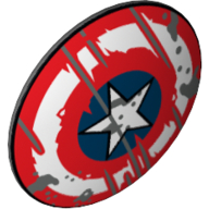 Shield Round Bowed, Red, White, and Blue Circles with Star, Scratches Print (Captain America) Dark Bluish Gray
