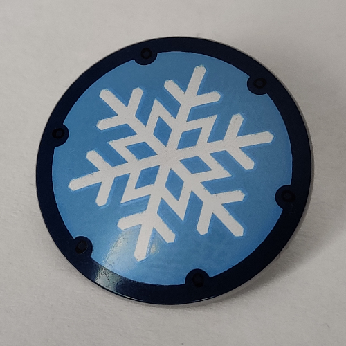 Shield Round Bowed with White Snowflake On Medium Azure Background, Dark Blue Border print Light Bluish Gray