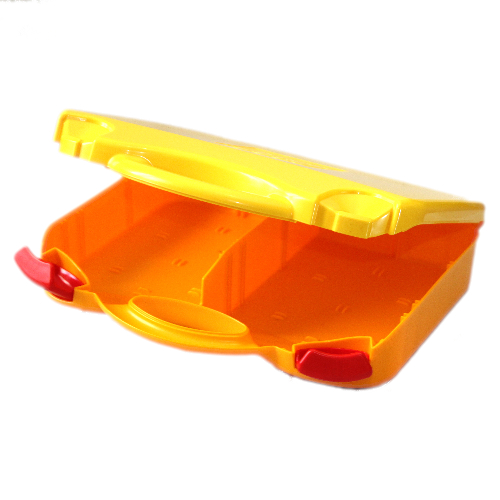 Storage Case, with Rounded Corners, Yellow Lid, Red Latches Bright Light Orange