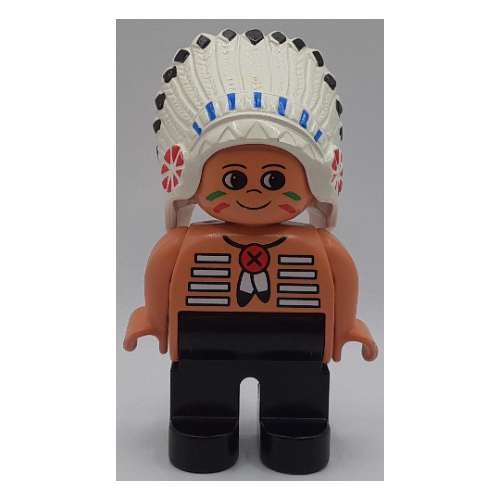 Duplo Figure, Early, Feather Headdress White, Black Legs, Feather Necklace, Facepaint Print Nougat