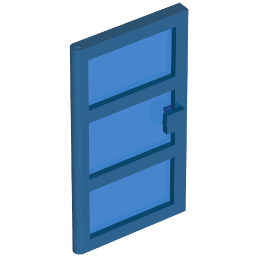 Door 1 × 4 × 6 with 3 Panes with Trans-Dark Blue Glass Blue