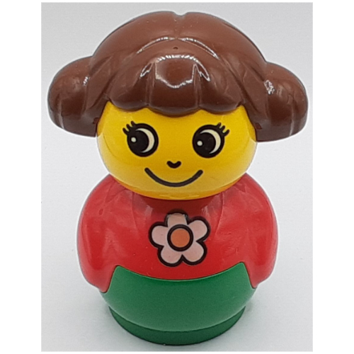 Primo Figure Girl with Green Base, Daisy Print, Brown Hair Rot