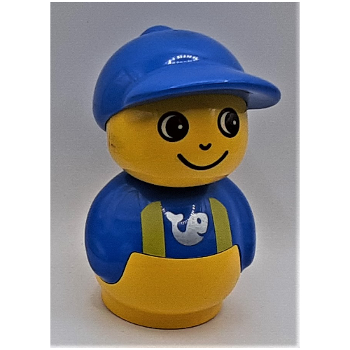 Primo Figure Boy with Yellow Base, Yellow Suspenders with Fish Print, Blue Cap Blau