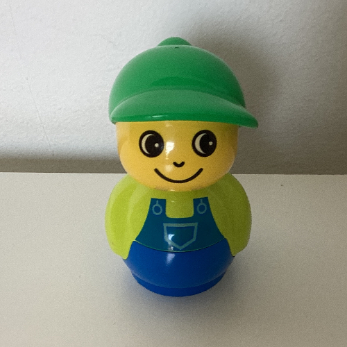 Primo Figure Boy with Blue Base, Blue Dungarees print, Green Cap Lime