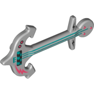 Musical Instrument Guitar, Anchor, with Dark Azure Strings and Coral Lightning Bolt Print Light Bluish Gray