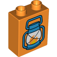 Duplo Brick 1 × 2 × 2 with Bottom Tube, with Blue Lantern and Flame Print Orange