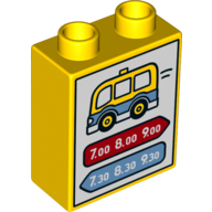 Duplo Brick 1 × 2 × 2 with Bottom Tube and Bus Schedule Print Yellow