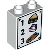 Duplo Brick 1 × 2 × 2 with Cake, Sandwich, Baguettes, '1', '2', and '3' Print