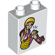 Duplo Brick 1 × 2 × 2 with Bottom Tube and Dual Sided Happy Girl / Hurt Girl on Rollerskates Print Weiß