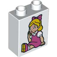 Duplo Brick 1 × 2 × 2 with Bottom Tube and Sick Girl Print White