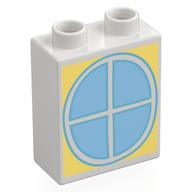Duplo Brick 1 × 2 × 2 with Bottom Tube with Window Print White