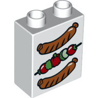 Duplo Brick 1 × 2 × 2 with Vegetable Skewer and 2 Sausages print in White