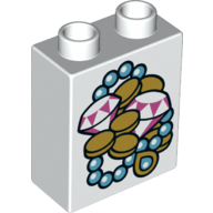 Duplo Brick 1 × 2 × 2 with Bottom Tube - Jewels and Coins Print White