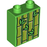 Duplo Brick 1 × 2 × 2 with Bottom Tube - 4 Bamboo Shoots Print Bright Green