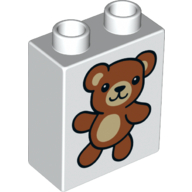 Duplo Brick 1 × 2 × 2 with Bottom Tube - Brown and Tan Teddy Bear print Weiß