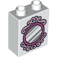 Duplo Brick 1 × 2 × 2 with Bottom Tube and Silver Mirror Print Weiß