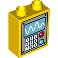Duplo Brick 1 × 2 × 2 with Bottom Tube and Blue Screen and Number Pad Print Gelb