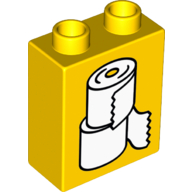 Duplo Brick 1 × 2 × 2 with Bottom Tube and Two White Toilet Paper Rolls Print Gelb