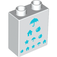 Duplo Brick 1 × 2 × 2 with Bottom Tube - Medium Azure Eye Chart Print White