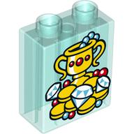 Duplo Brick 1 × 2 × 2 with Bottom Tube - Goblet, Jewelry and Coins Print Trans-Light Blue
