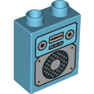 Duplo Brick 1 × 2 × 2 with Bottom Tube - Car Radio and Speaker Print Medium Azure