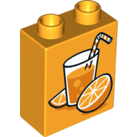 Duplo Brick 1 × 2 × 2 with Bottom Tube - Lemonade and Orange Print Bright Light Orange