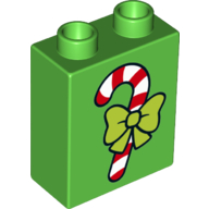 Duplo Brick 1 × 2 × 2 with Bottom Tube - Candy Cane Print Bright Green