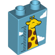 Duplo Brick 1 × 2 × 2 with Bottom Tube - Clouds and Giraffe Print Mittelazur