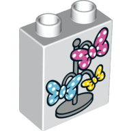 Duplo Brick 1 × 2 × 2 with Bottom Tube - Stand with Butterfly Bows Print Weiß