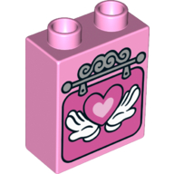 Duplo Brick 1 × 2 × 2 with Hands Holding Heart Print in Bright Pink