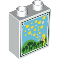 Duplo Brick 1 × 2 × 2 with Flowers and Pollen Painting in White