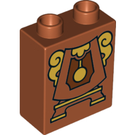 Duplo Brick 1 × 2 × 2 with Bottom Tube with Bottom Clock (Cogsworth) Print Dark Orange