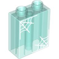 Duplo Brick 1 × 2 × 2 with Spider Webs print Trans-Light Blue