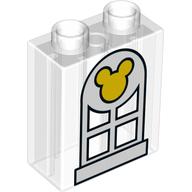 Duplo Brick 1 × 2 × 2 with Bottom Tube with Mickey Mouse Window Print Trans-Clear