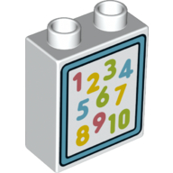 Duplo Brick 1 × 2 × 2 with Bottom Tube with Colorful Numbers (1 to 10) Print Weiß