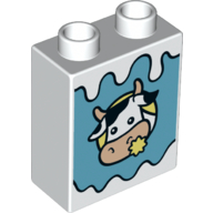 Duplo Brick 1 × 2 × 2 with Bottom Tube with Cow Print White
