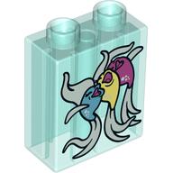 Duplo Brick 1 × 2 × 2 with Bottom Tube and Three Singing Fish Print Trans-Light Blue