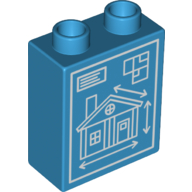 Duplo Brick 1 × 2 × 2 with House Blueprints Print in Dark Azure