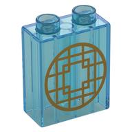 Duplo Brick 1 × 2 × 2 with Bottom Tube and Gold Geometric Shapes Print Transparent-Hellblau