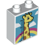 Duplo Brick 1 × 2 × 2 with Bottom Tube with Giraffe Head Height Chart Print White