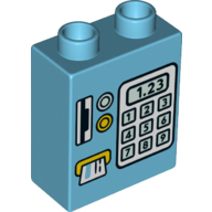 Duplo Brick 1 × 2 × 2 with Bottom Tube with Cash Register and Card Slot Print Medium Azure
