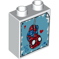 Duplo Brick 1 × 2 × 2 with Bottom Tube and Spider-Man Sketch Print Weiß