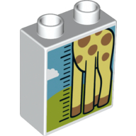 Duplo Brick 1 × 2 × 2 with Bottom Tube with Giraffe Body Height Chart Print Weiß